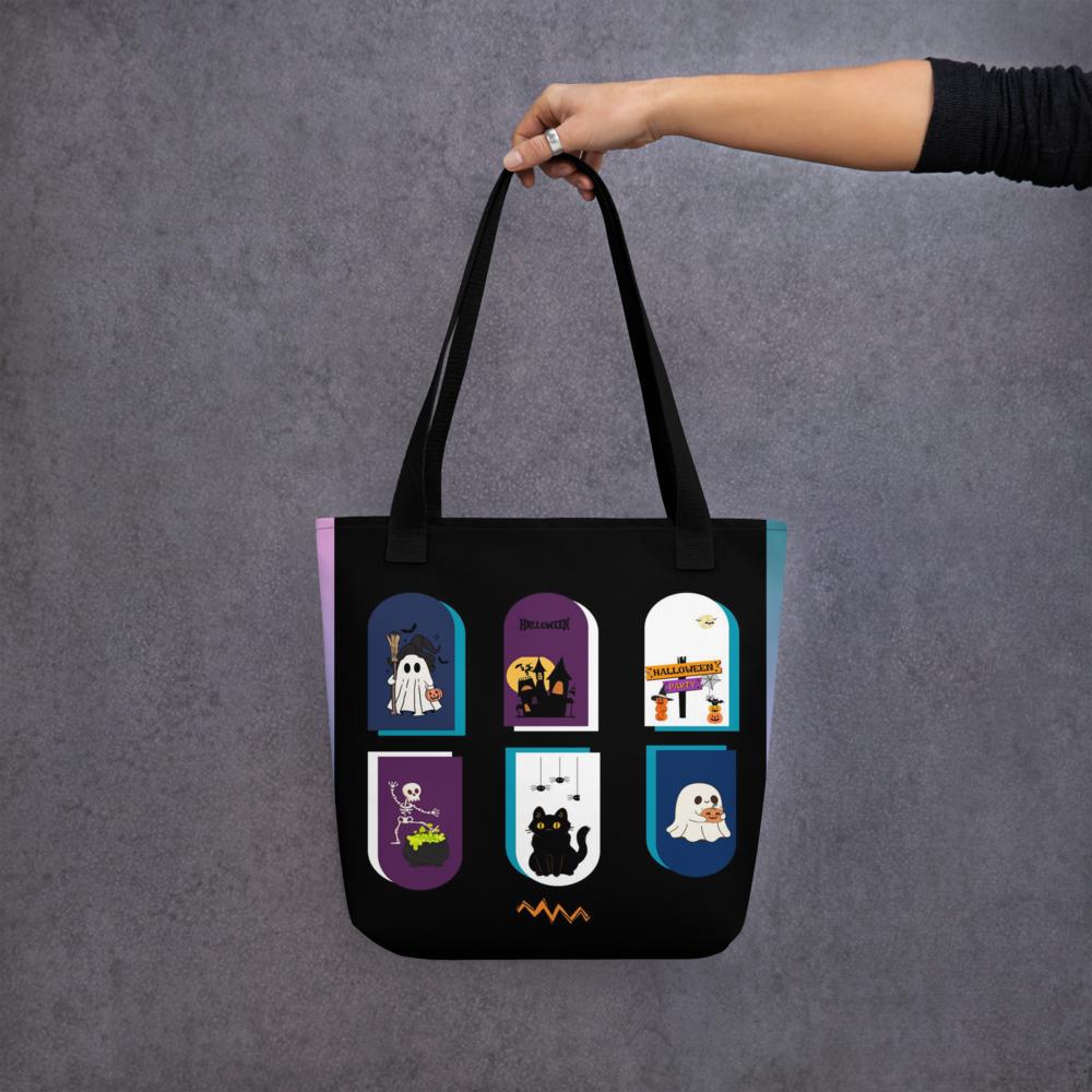 Black Halloween Toothbag – 15”x15” Reusable Tote with Vibrant Spooky Art