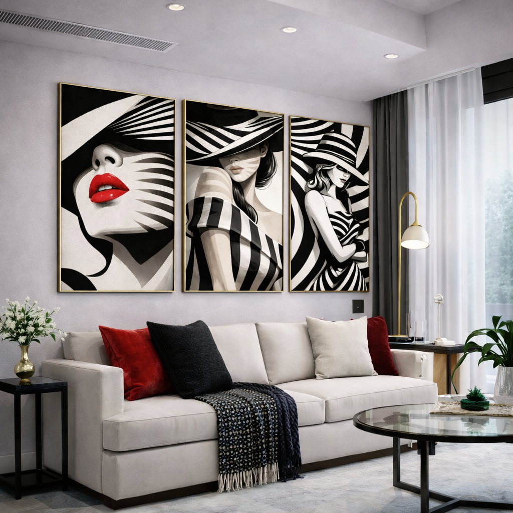 Modern Black and White Fashion Wall Art Set – Red Lip Glam Printable Decor – Chic Statement Digital Download (11x14, 16x20, 18x24, 24x36)