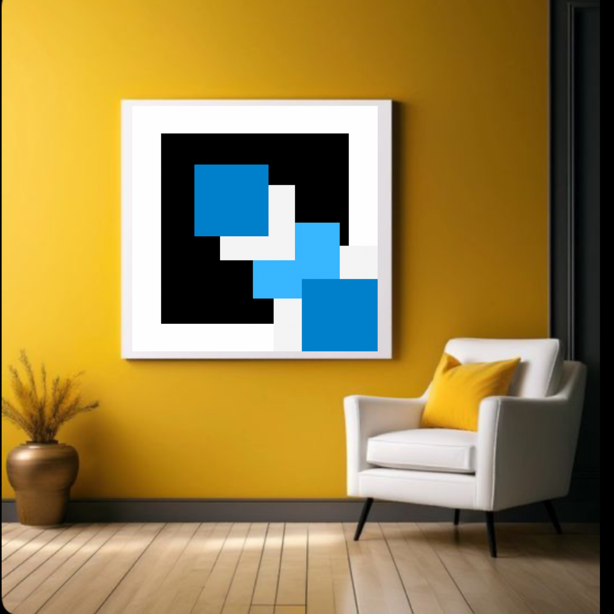 Blue, Black & White Abstract Wall Art – Digital Download | Modern Square Printable Art (20x20, 24x24, 36x36)