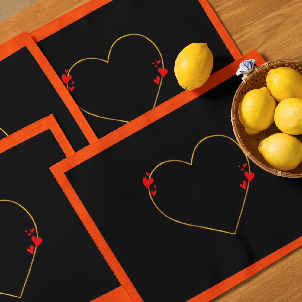 Orange & Black Placemat Set of 4 – 18x14 Inch Washable Heat-Resistant Table Mats for Dining Table Décor