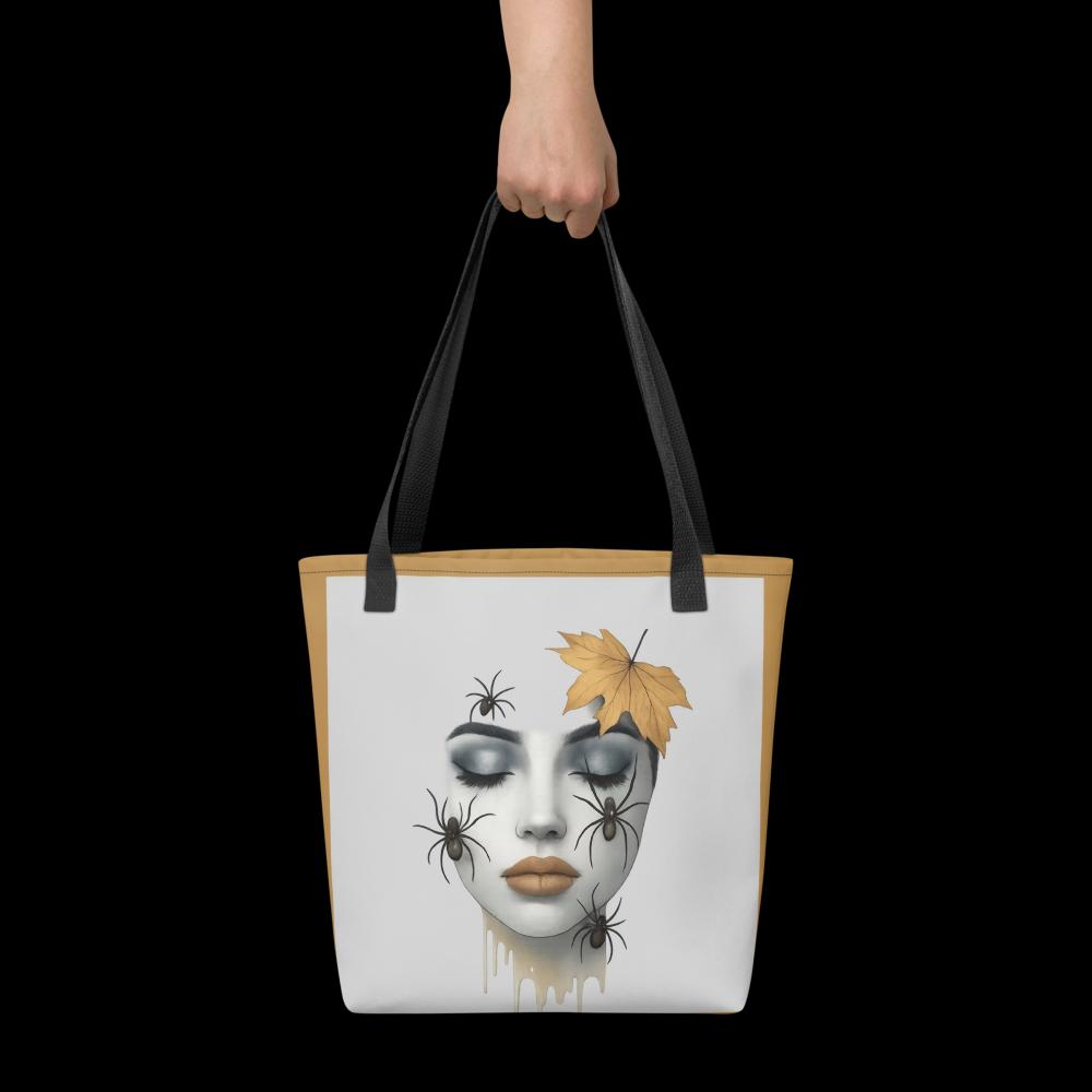 Gray & Brown Halloween Tote Bag – 15”x15” Spooky-Chic Fall Fashion Accessory
