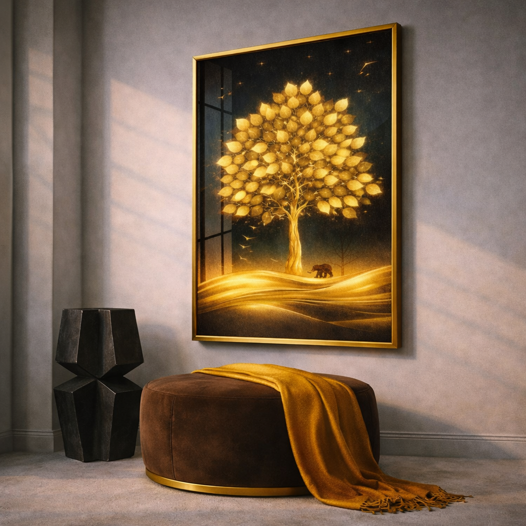 Gold Deer Wall Art Set – Luxury Moonlit Forest Printable Decor – Modern Wildlife Digital Download (11x14, 16x20, 18x24, 24x36)
