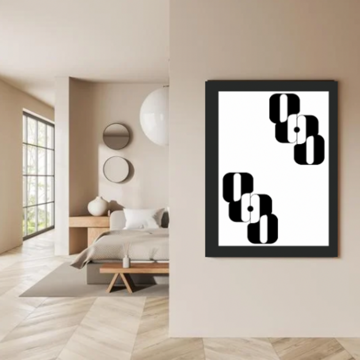 Minimal Boho Wall Art – 3-Piece Digital Download with Black Boho Elements, White Background & Black Borders (16x20, 18x24, 24x36 Inches)