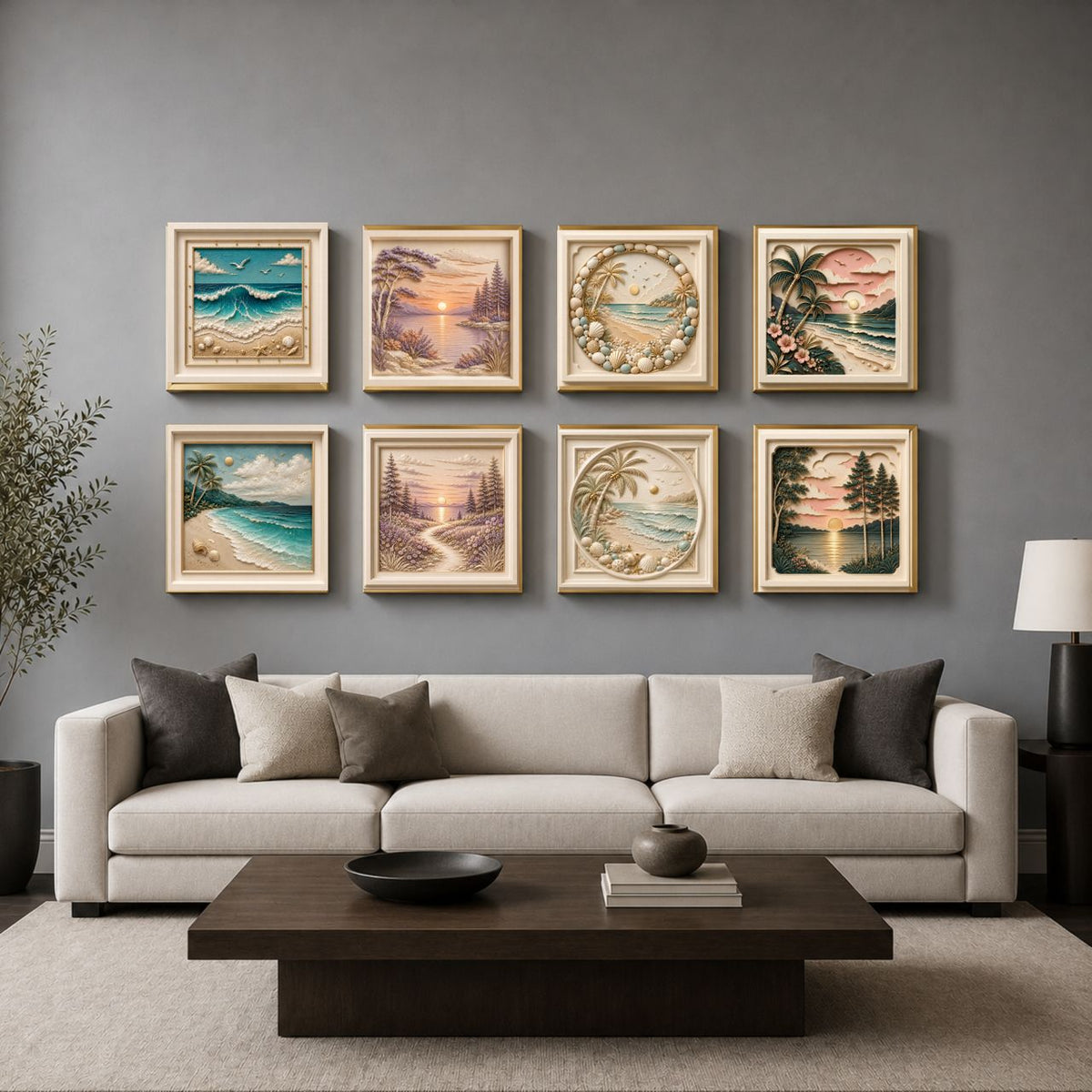 Set of 10 Sculptural Nature-Inspired Wall Art Prints | Ocean, Forest, River & Sunset Abstract Gallery Set | Instant Download Wall Art for Homes, Hotels, Airbnbs, Offices & Restaurants