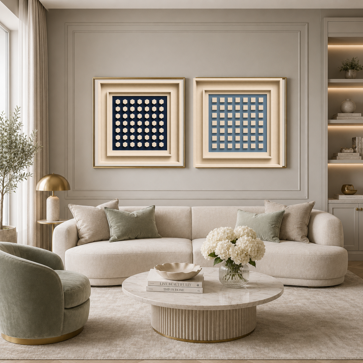 Bold Sculptural Abstract Wall Art Set – Modern Square Digital Prints in Rich Contemporary Colors | Luxury Geometric Wall Décor