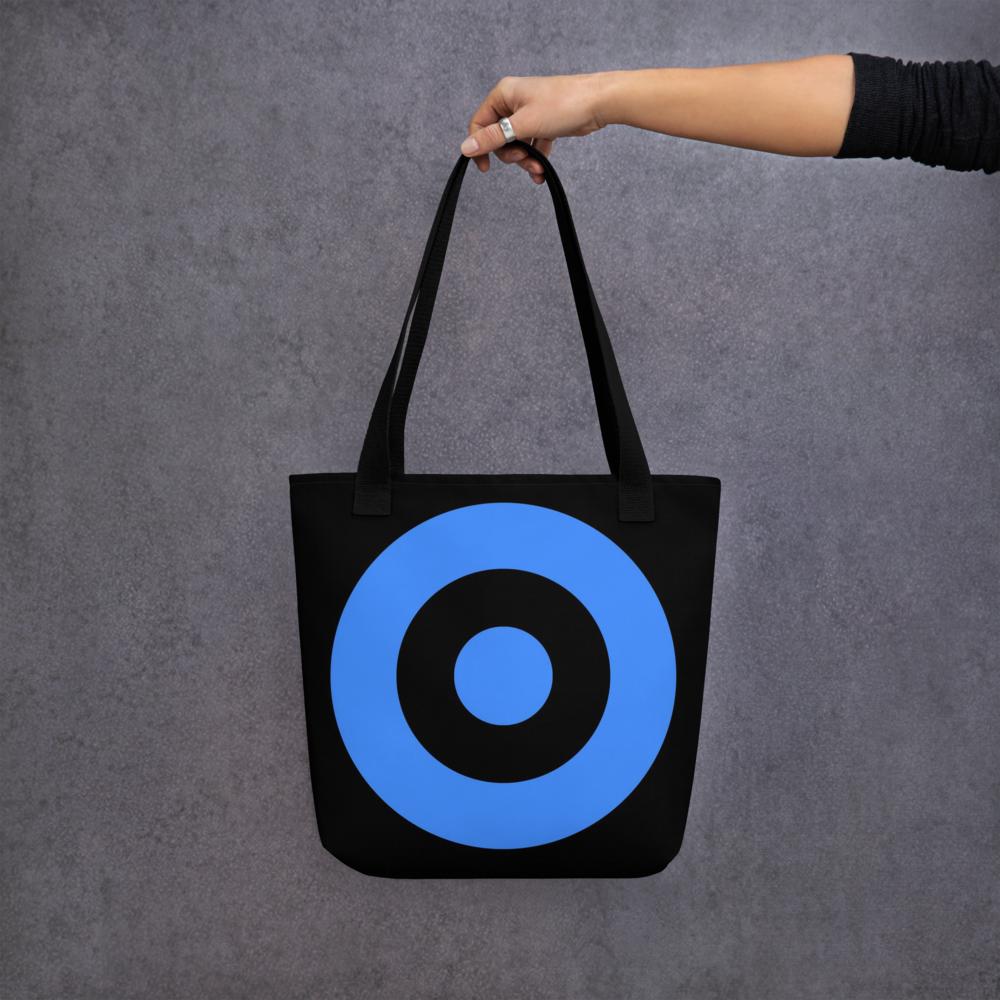 Black & Blue Abstract Circles Tote Bag – 15”x15” Modern Art Carryall