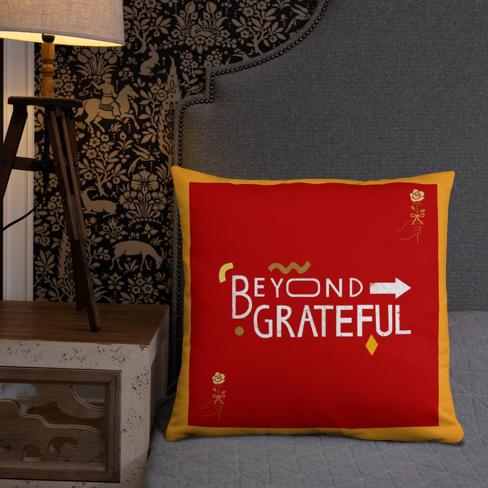 Beyond Grateful Throw Pillow – Thanksgiving Decorative Cushion (18x18, Orange & Red)