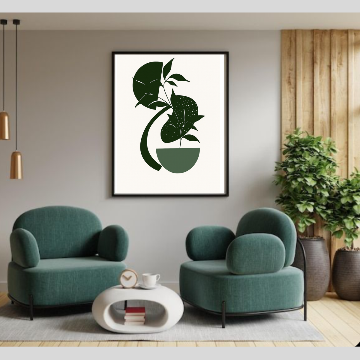 Boho Green and Black Wall Art Set of 3 | Modern Botanical Digital Prints | Minimalist Bohemian Home Decor | Printable Wall Art Trio