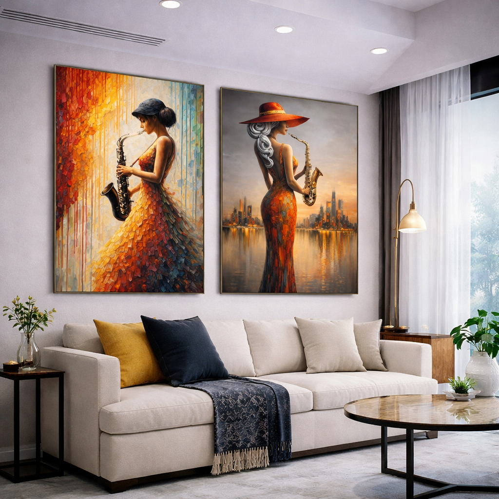 Jazz Saxophone Wall Art Set – Elegant Musician Printable Decor – Romantic City Sunset Digital Download (11x14, 16x20, 18x24, 24x36)