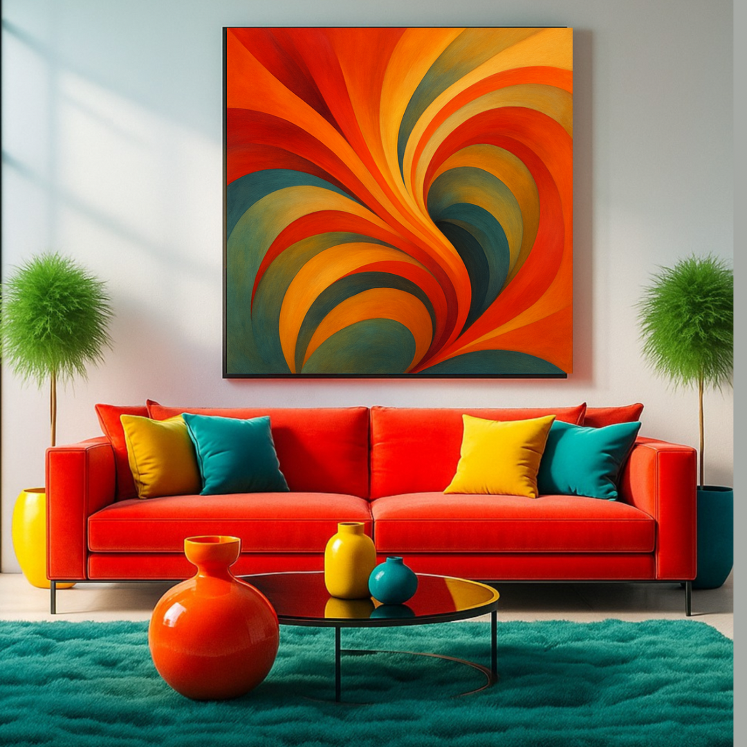 Abstract Harmony Wall Art Set – Orange & Cream Multicolor Square Prints | Digital Download (20x20, 24x24, 36x36)