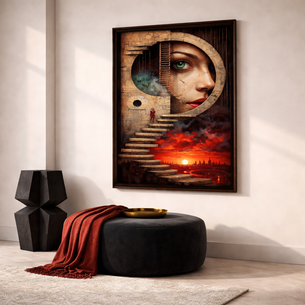 Surreal Staircase Face Wall Art Set – Abstract Psychological Portrait Printable – Dark Concept Digital Download (11x14, 16x20, 18x24, 24x36)