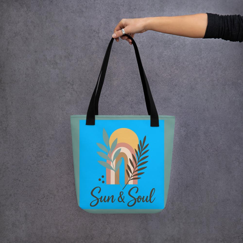 Eco-Friendly Boho Tote Bag – Reusable Blue & Green Shoulder Bag for Everyday Use