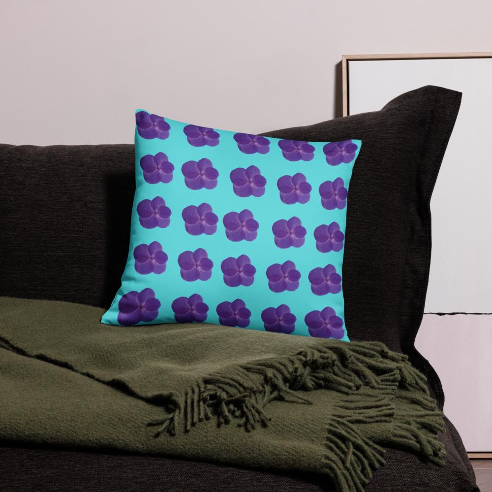 Mint Green Throw Pillow with Purple Flower Pattern – 18x18” | Soft Botanical Accent