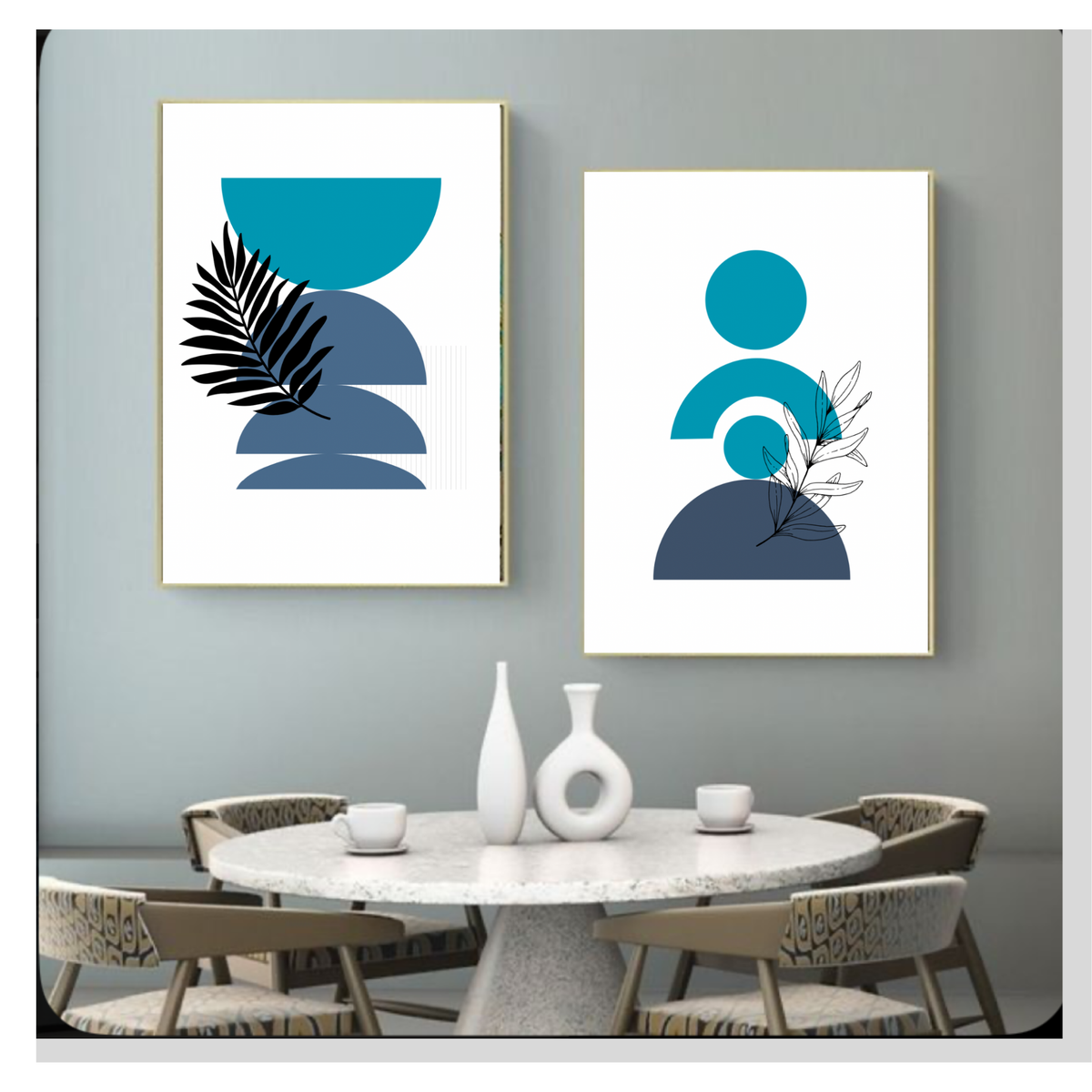 Boho Blue and Teal Wall Art Set | Minimalist Botanical Digital Prints | Bohemian Home Decor | Set of 2 Printable Wall Art