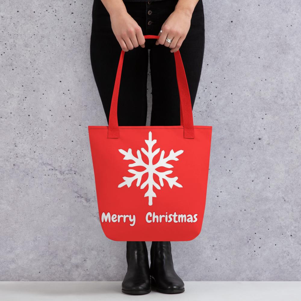 Red & White “Merry Christmas” Tote Bag – 15”x15” Holiday Shopping & Gift Bag