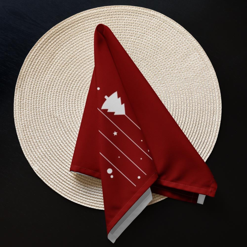 Cloth Napkin Set with White Christmas Accents (4) — 20 x 20 in Reusable Holiday Table Linens