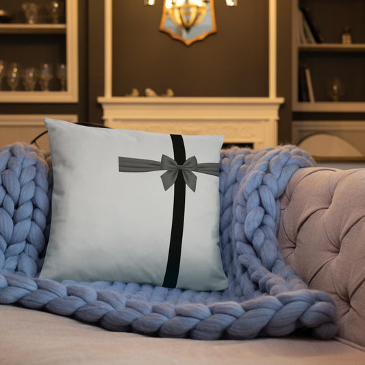 White Throw Pillow with Black Line & Bow – 18x18” & 22x22”