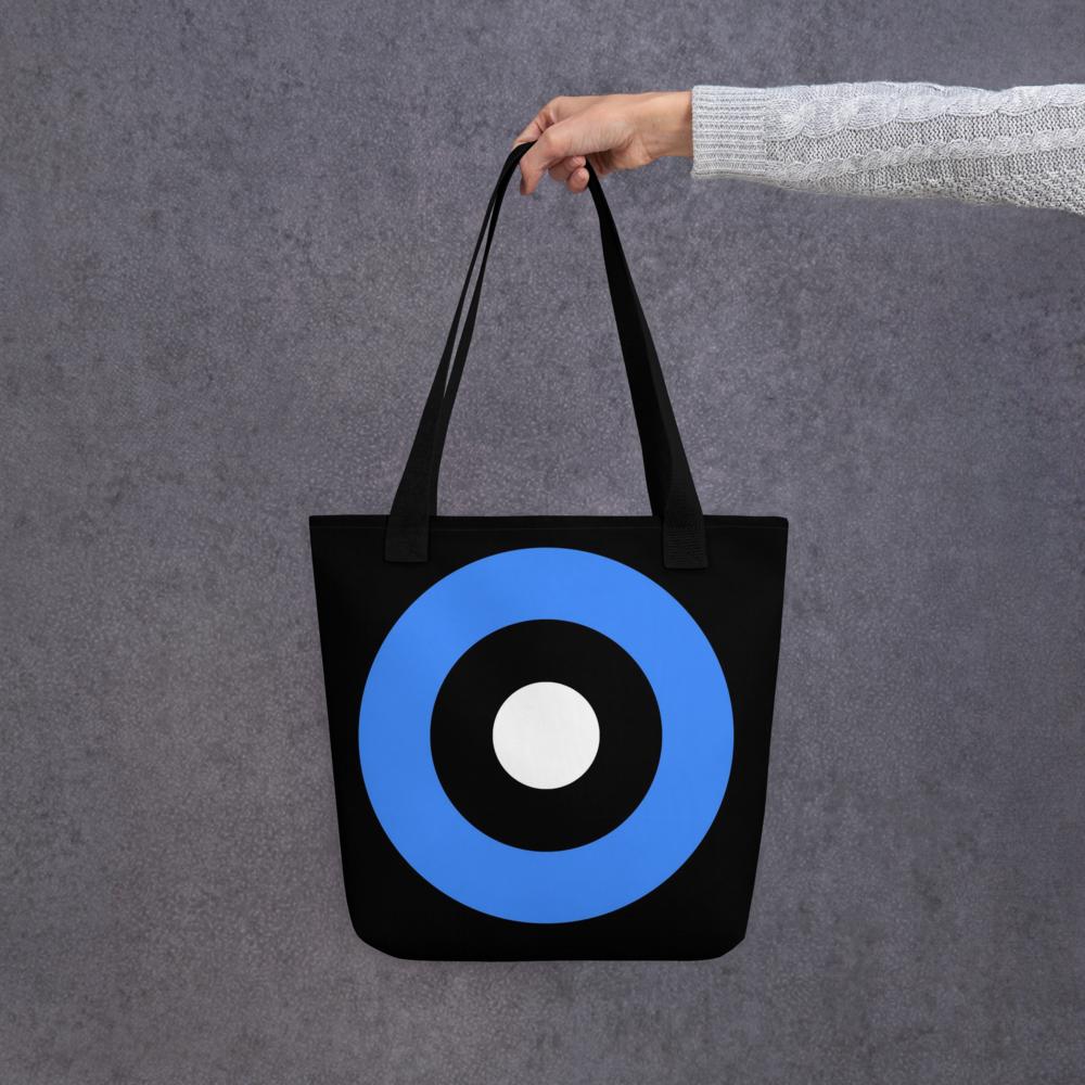 Black, Blue & White Abstract Circles Tote Bag – 15”x15” Modern Minimalist Carryall