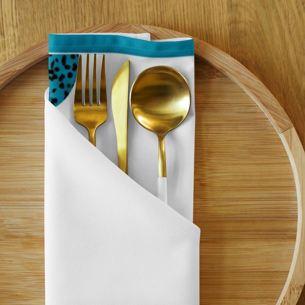 White and Teal Cloth Napkin Set – 4 Elegant 20x20” Reusable Fabric Napkins for Modern Table Décor