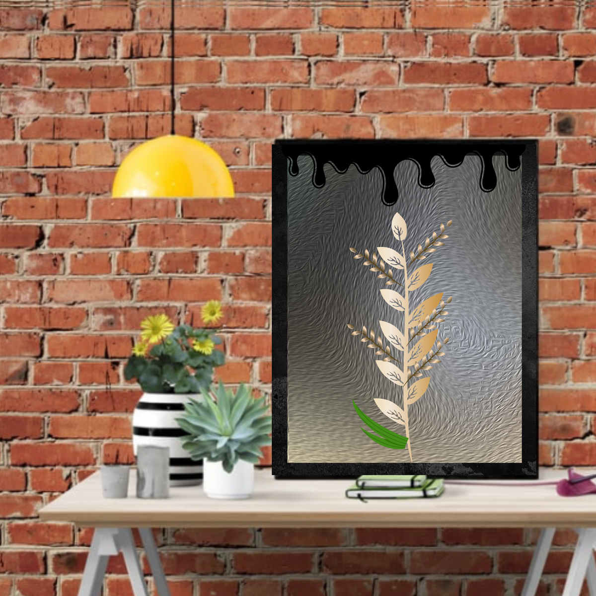 2-Piece Luxury Wall Art Bundle – Black Drips & Metallic Gold Floral Design on Glossy Grey Background (Digital Download, 3 Sizes Each)