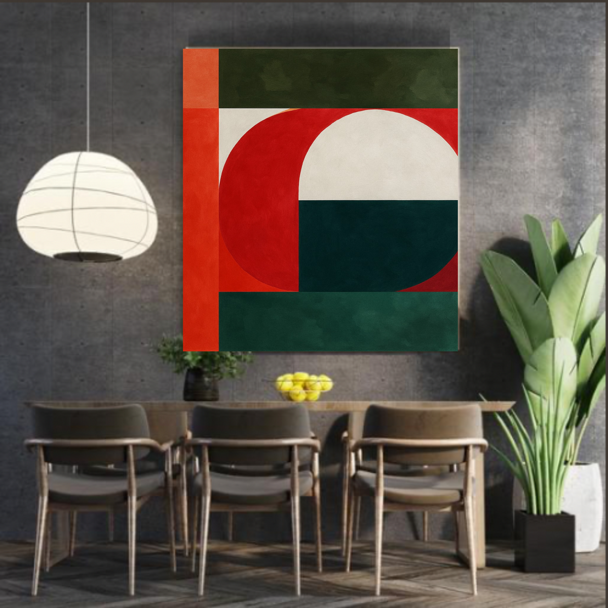 Abstract Square Wall Art | White, Black, Orange, Red & Green | Digital Download (20x20, 24x24, 36x36)