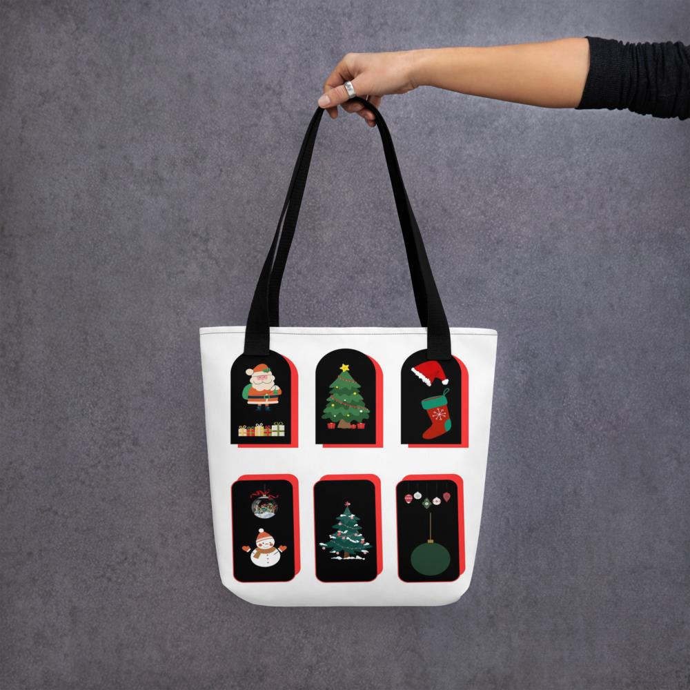 Christmas Tote Bag – 15×15″ White Background with Elegant Festive Design