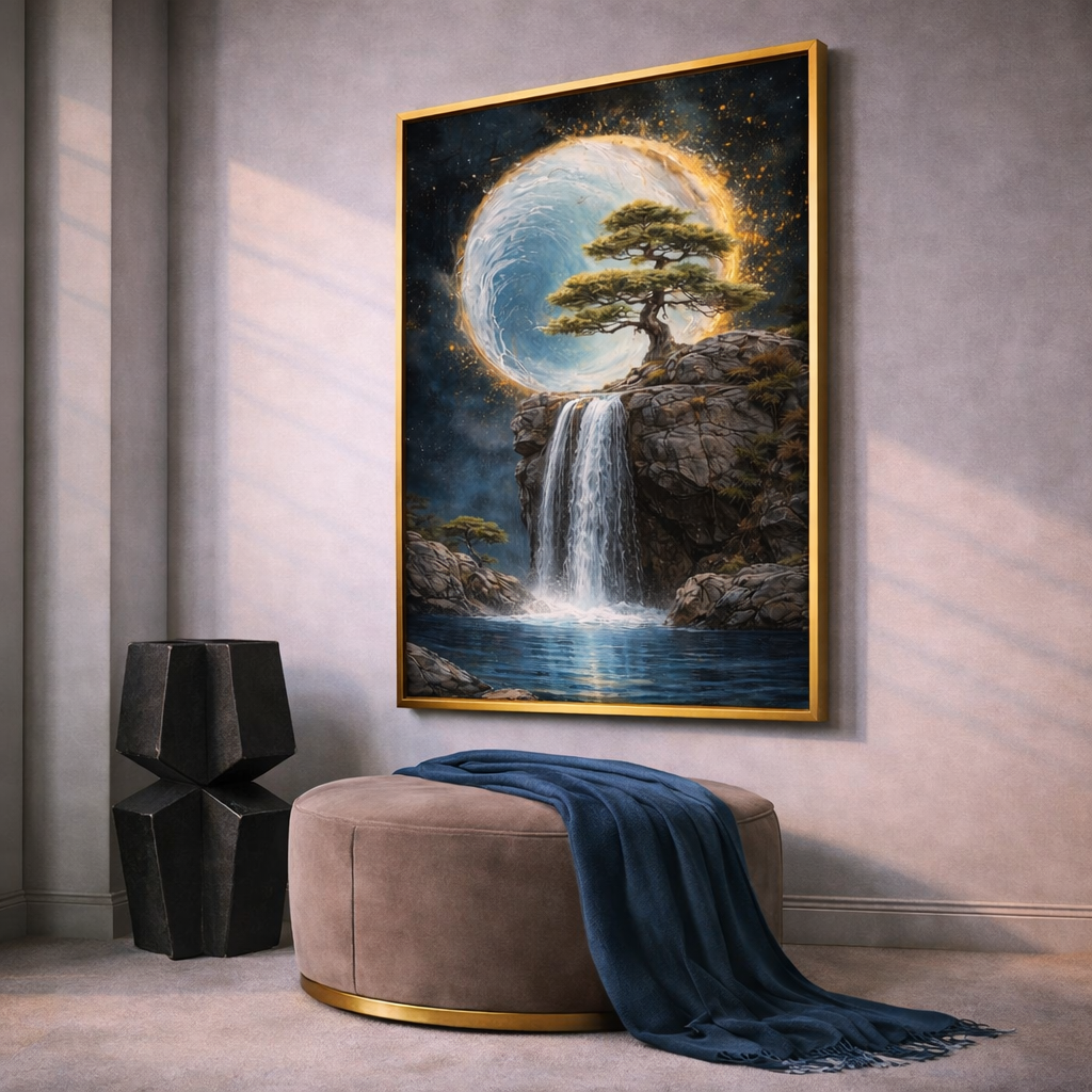 Moonlit Waterfall Wall Art Set – Fantasy Nature Printable Wall Decor – Digital Download (11x14, 16x20, 18x24, 24x36)
