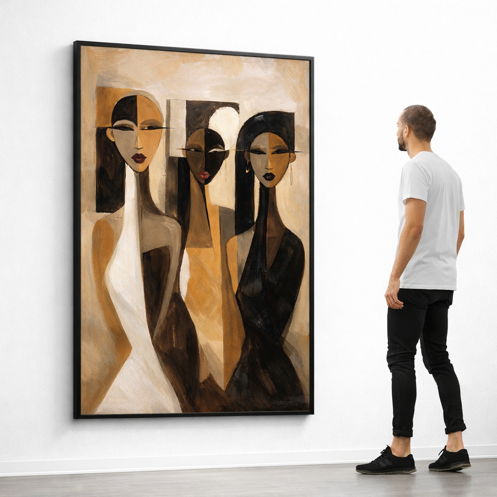 Modern Abstract Face Wall Art Set – Geometric Portrait Printable – Mid Century Neutral Decor – Digital Download (11x14, 16x20, 18x24, 24x36)