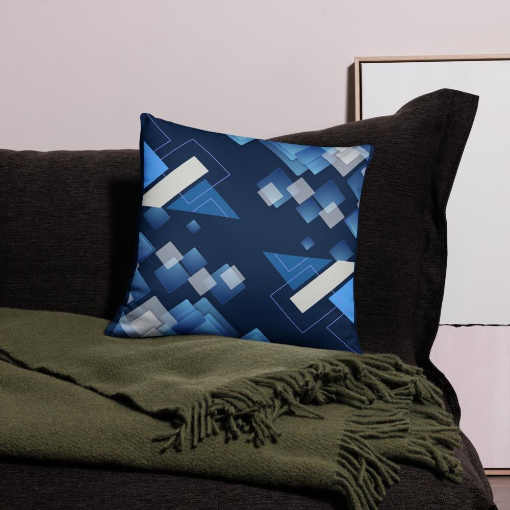 Royal Blue Throw Pillow with Abstract Shapes – 18x18” | Geometric Light Blue, Gray & White Design
