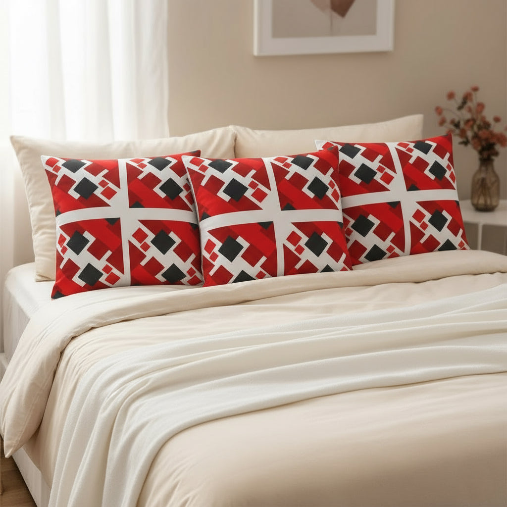 Red & Black Geometric Throw Pillow – 18x18” | Bold Modern Accent on White Background