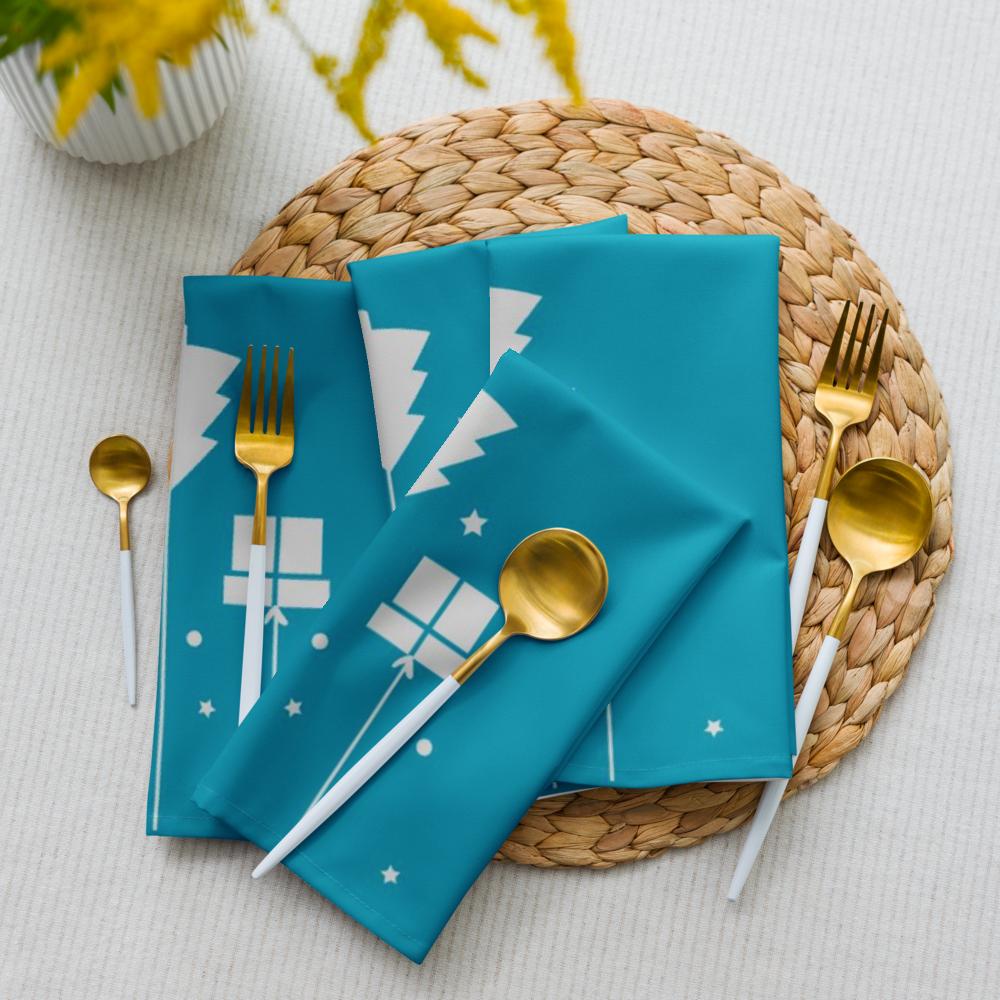 Teal and White Christmas Cloth Napkin Set – 4 Pack | 20x20 Inch Holiday Table Décor, Elegant Reusable Fabric Napkins for Dining, Parties & Christmas Tablescape