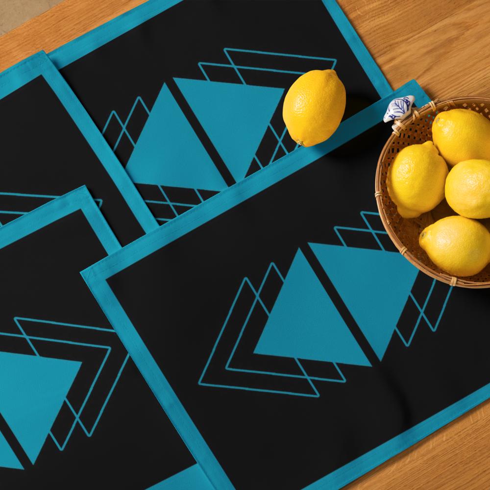 Elegant Black & Blue Placemat Set of 4 – 18x14 Inch Durable Washable Table Mats for Dining Table
