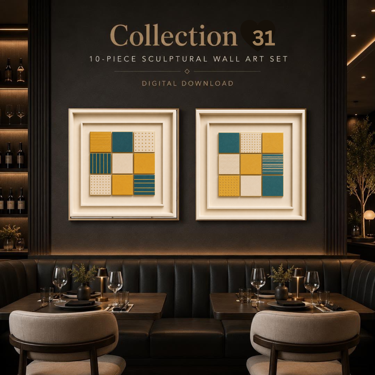 Luxury Geometric Abstract Wall Art Set – Modern Colorful Square Digital Prints for Homes, Hotels, Restaurants, Offices & Airbnbs