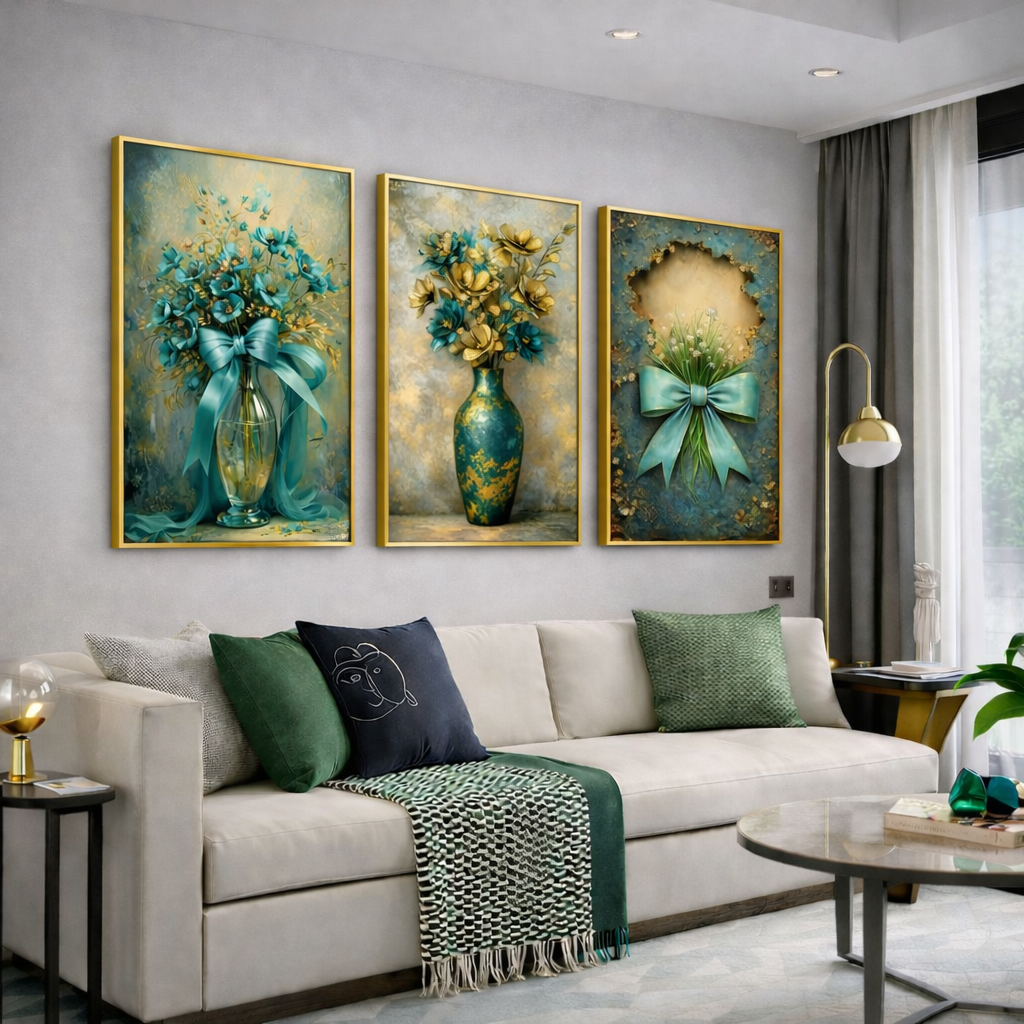 Teal and Gold Floral Wall Art Set – Luxury Botanical Printable Decor – Elegant Glam Digital Download (11x14, 16x20, 18x24, 24x36)