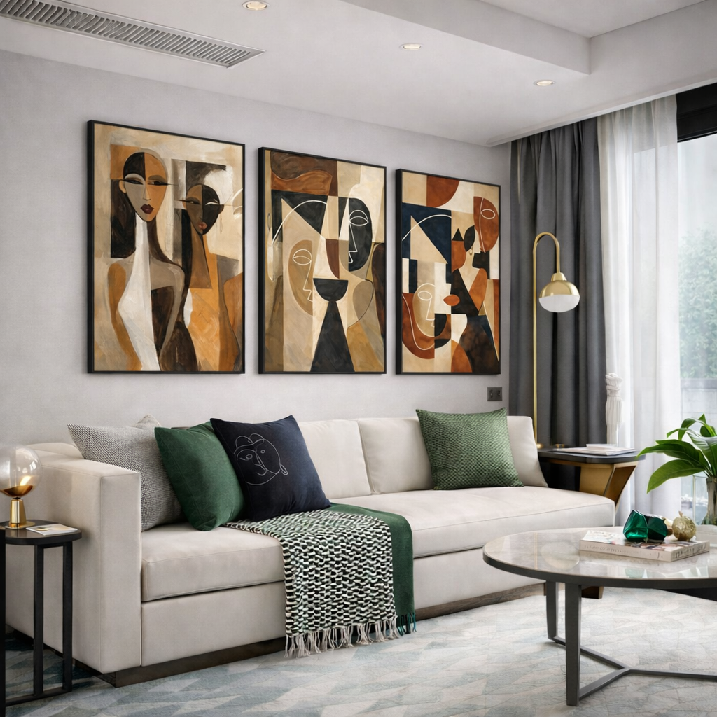 Modern Abstract Face Wall Art Set – Geometric Portrait Printable – Mid Century Neutral Decor – Digital Download (11x14, 16x20, 18x24, 24x36)