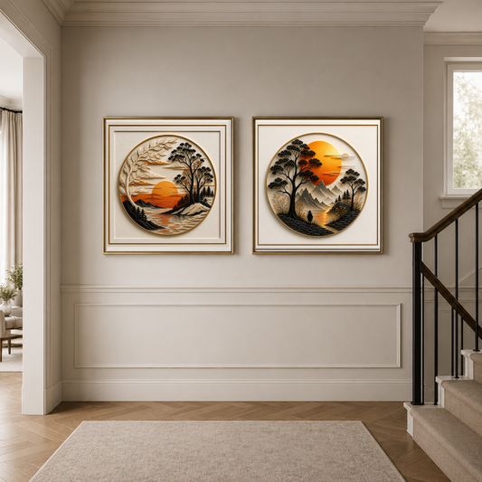 Luxury Nature-Inspired Abstract Wall Art Set – Elegant Square Digital Prints for Homes, Hotels, Restaurants, Offices & Airbnbs
