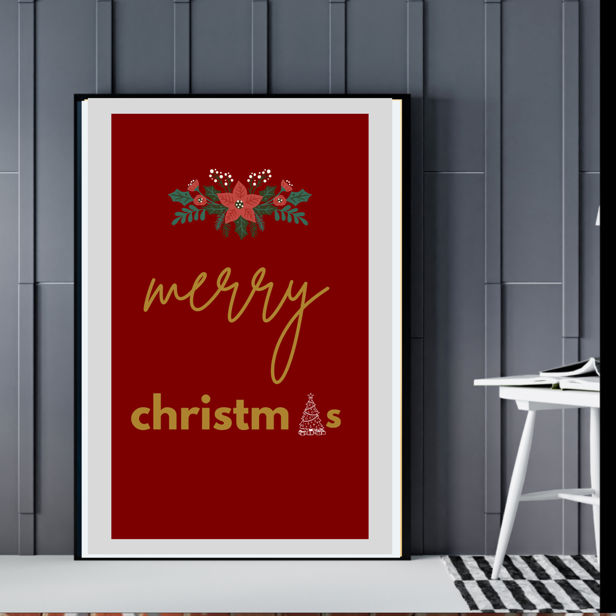 Red, White & Gold Christmas Digital Wall Art Set of 6 | Festive Printable Holiday Art | Modern Christmas Home Décor Prints (Square & Portrait Sizes