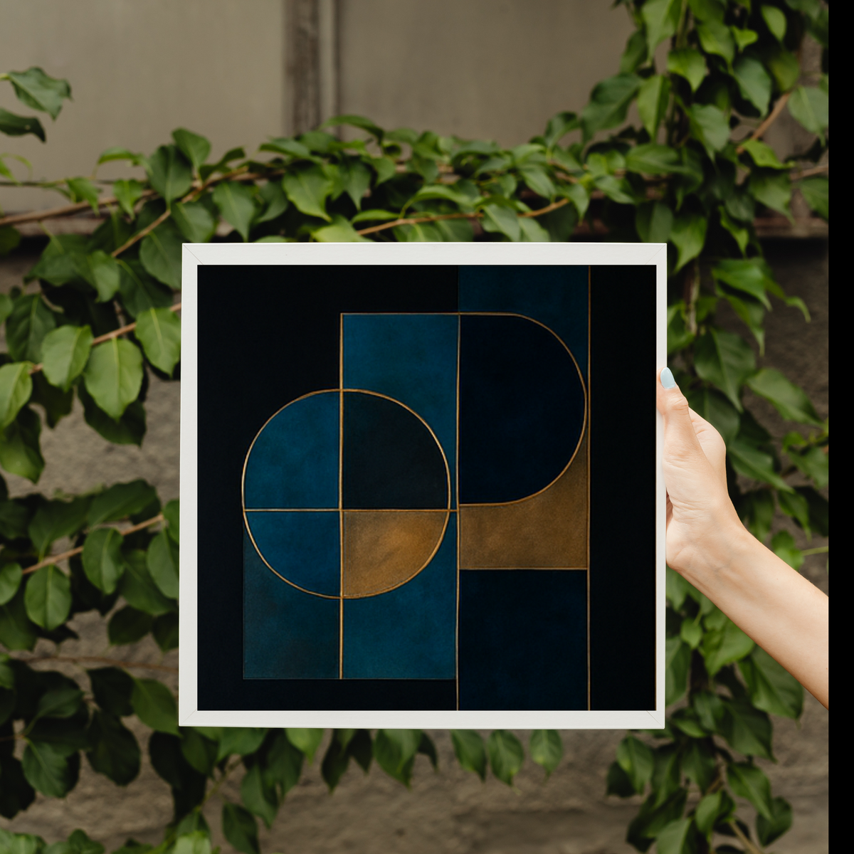 Blue & Gold Abstract Wall Art Digital Download – Square Modern Prints (20x20, 24x24, 36x36)