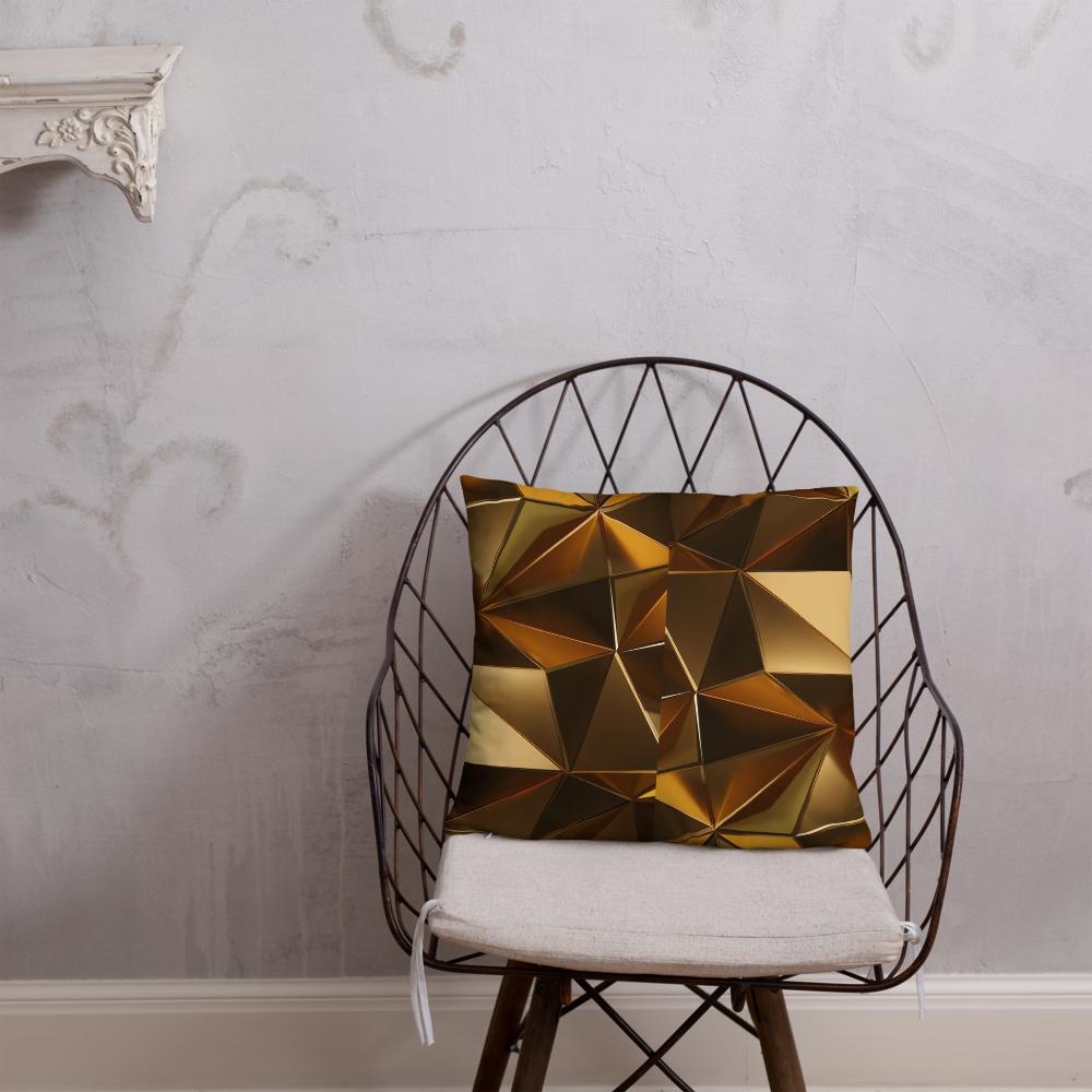 Metallic Geometric Throw Pillow – 18x18” | Gold & Bronze Triangular 3D Design