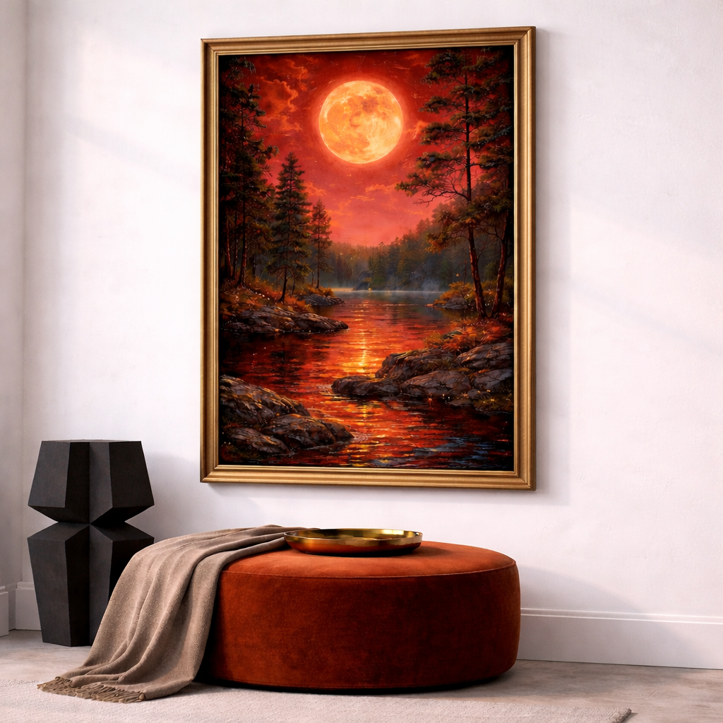 Red Moon Sunset Wall Art Set – Fiery Fantasy Landscape Printable – Dramatic Celestial Digital Download (11x14, 16x20, 18x24, 24x36)