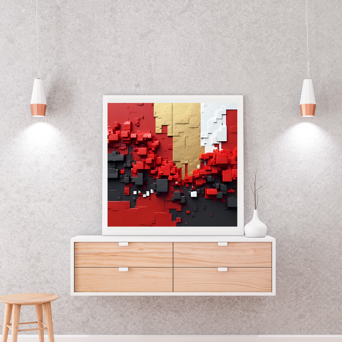 Classy Splatter Art Set – Black, Red, White & Gold (2 Digital Prints – 16x16, 20x20, 24x24 in)