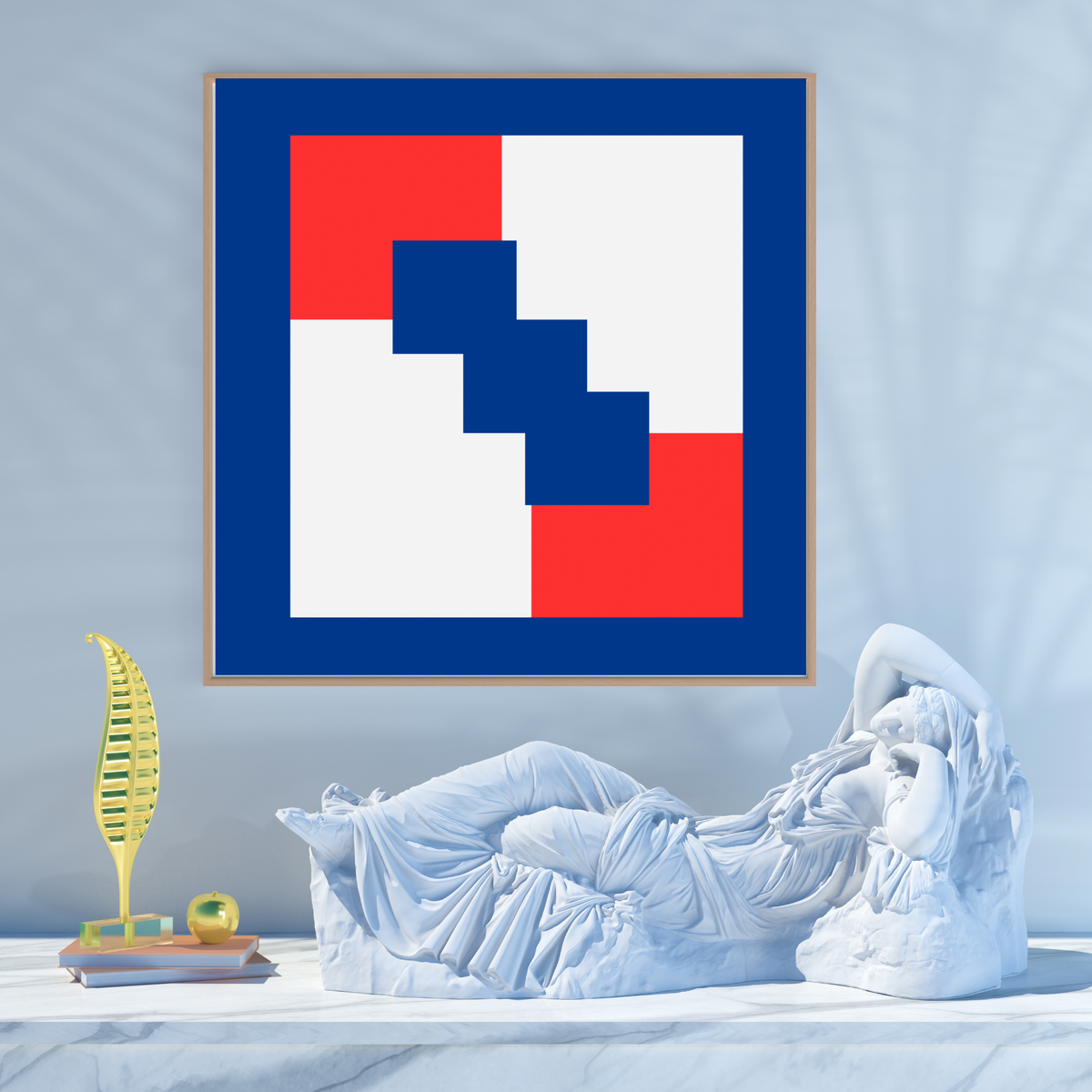 Red White & Blue Abstract Shapes – Square Printable Wall Art (20x20, 24x24, 36x36) – Set of 2 Digital Prints