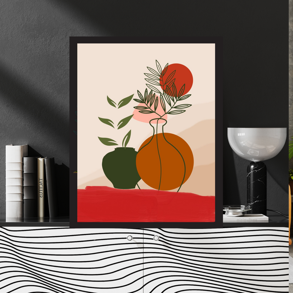 4-Piece Botanical Vase Wall Art Bundle – Beige & Red Backgrounds with Flower Pots and Plants (Digital Download, 3 Sizes Each)