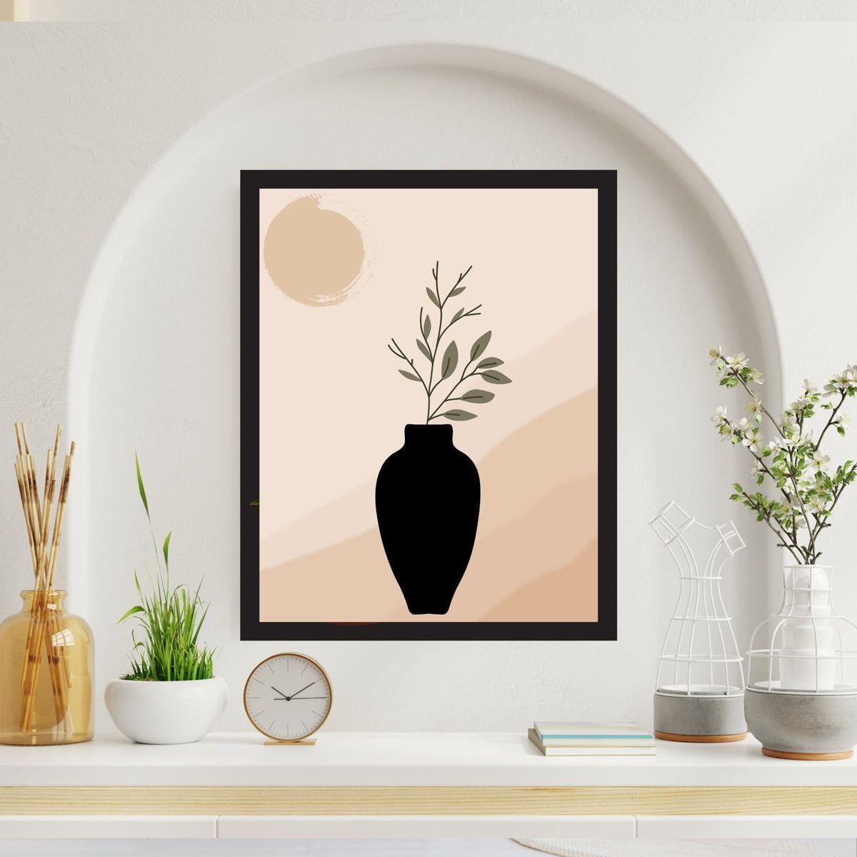 Neutral Vase Wall Art Set – 3 Printable Botanical Prints (Gold & Green Flowers) | Digital Download | 3 Sizes Included