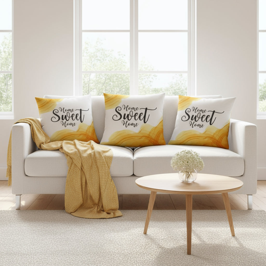 Orange & White Marble Throw Pillow – “Home Sweet Home” Decorative Cushion 22x22”