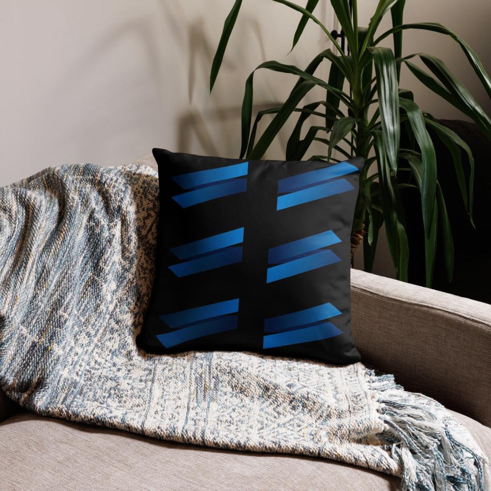 Black Throw Pillow with Blue Brick Pattern – 18x18” | Modern Rectangular Block Design