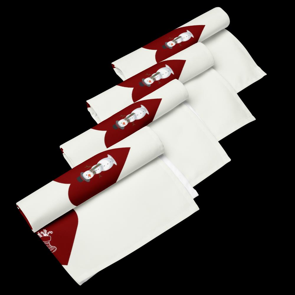 Red & White Holiday Cloth Napkin Set (4) — 20 x 20 in Reusable Christmas Dinner Napkins