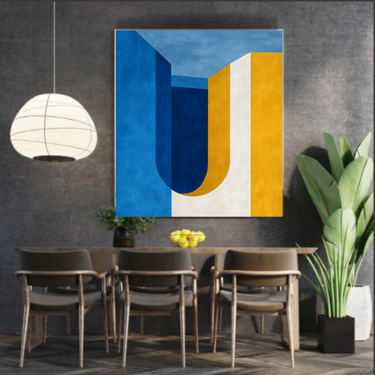 Blue, White & Yellow Abstract Wall Art Set of 2 | Square Digital Download Prints
