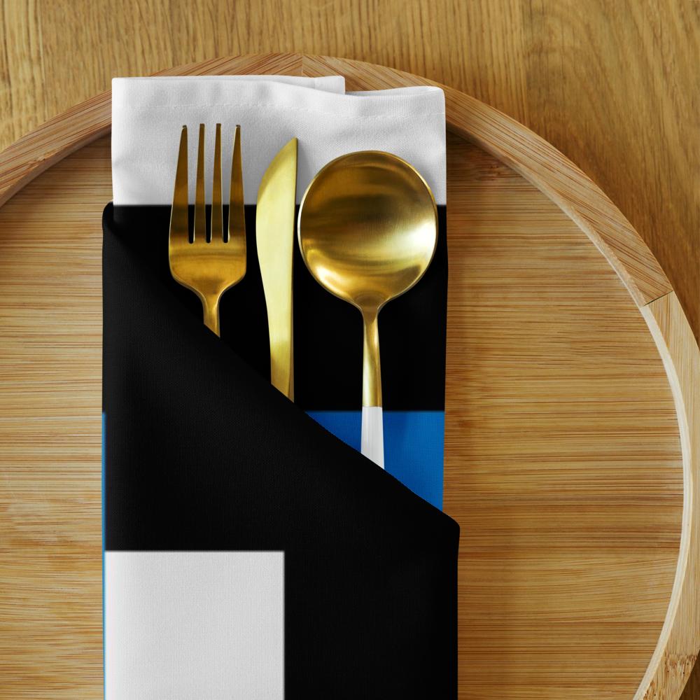 Black, White & Blue Abstract Cloth Napkin Set – 4 Reusable 20x20” Fabric Napkins for Modern Table Décor