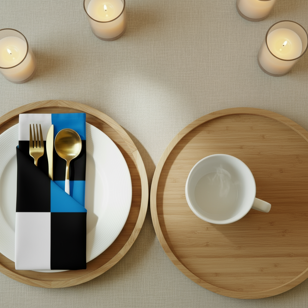 Black, White & Blue Abstract Cloth Napkin Set – 4 Reusable 20x20” Fabric Napkins for Modern Table Décor
